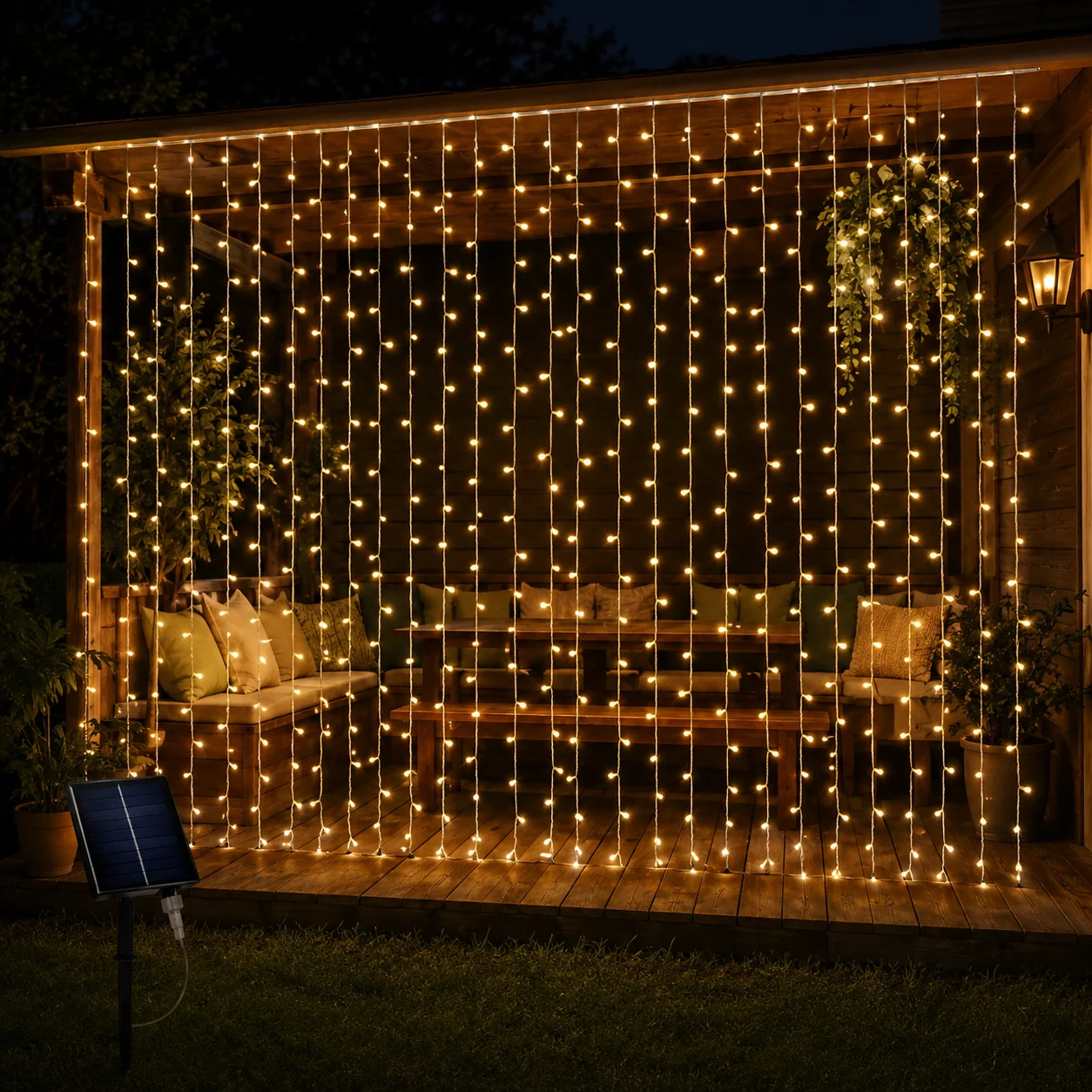 Detailed Warm White Solar Curtain Lights 3mx3m -USB Rechargeable Verified