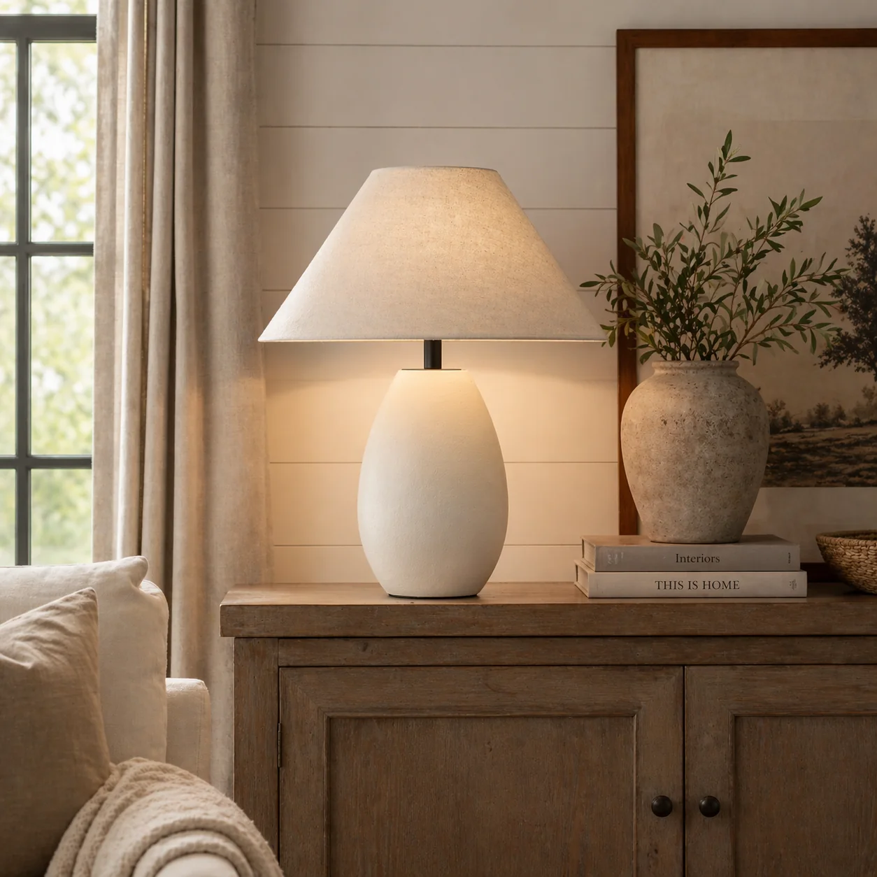 Luxury White Ceramic Table Lamp with Linen Shade Quality