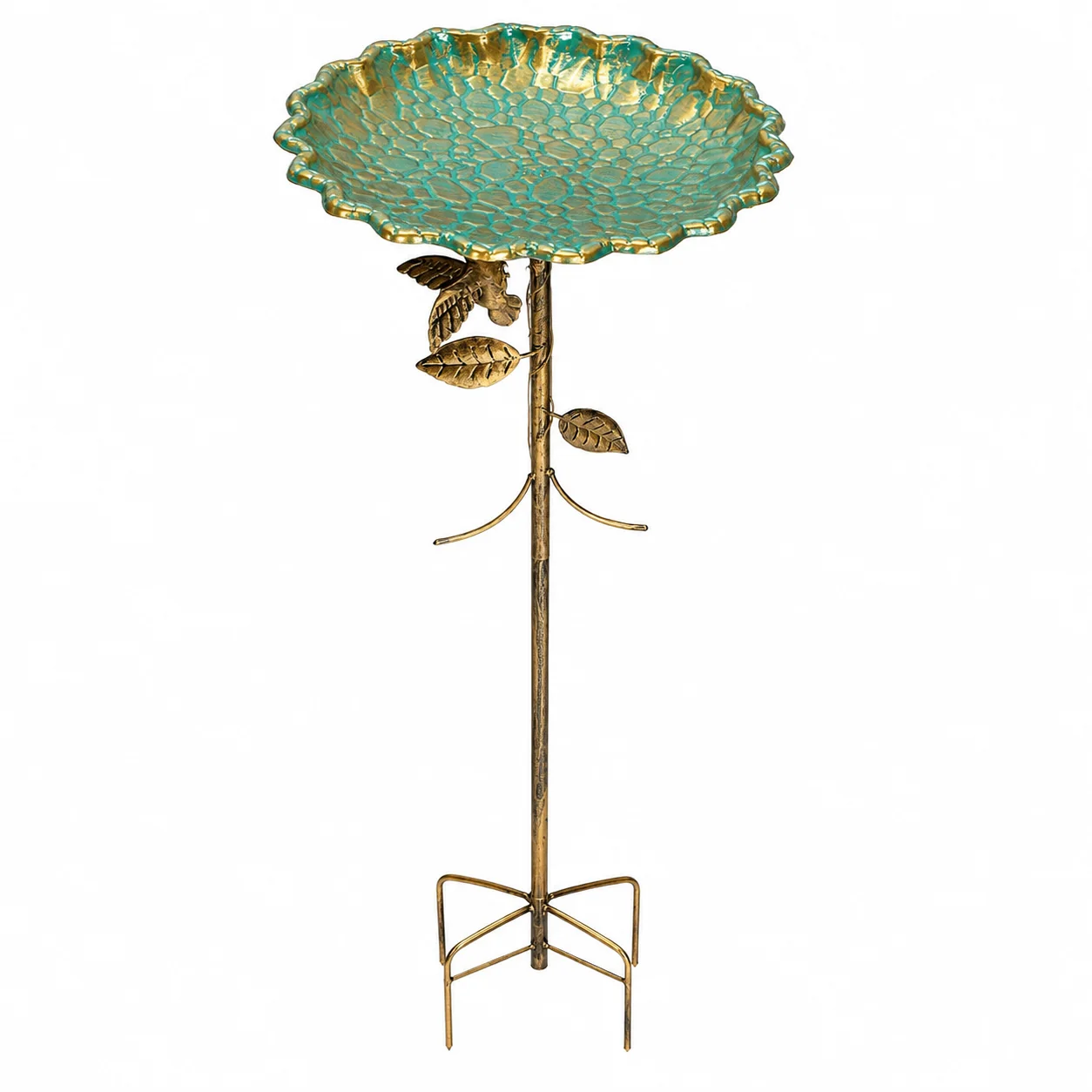 Fine Crafted Verdigris Lotus Bird Bath Stake for Garden Decor Consistent