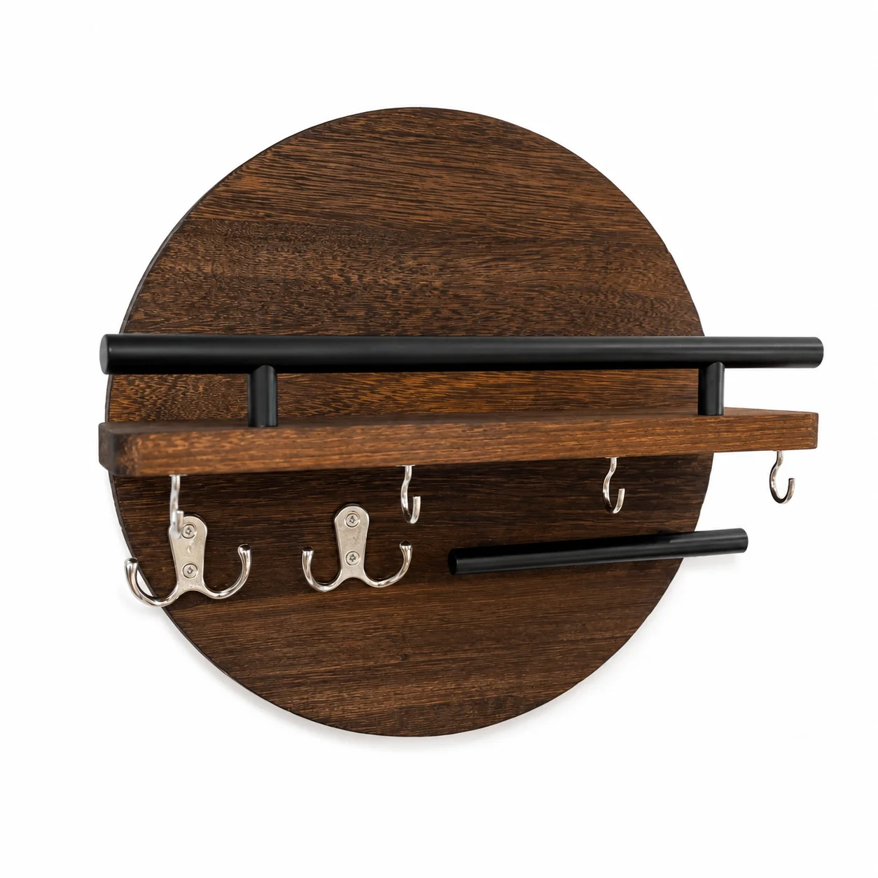 Organic Walnut Wall Key Holder Shelf Organizer with Hooks Minimalist
