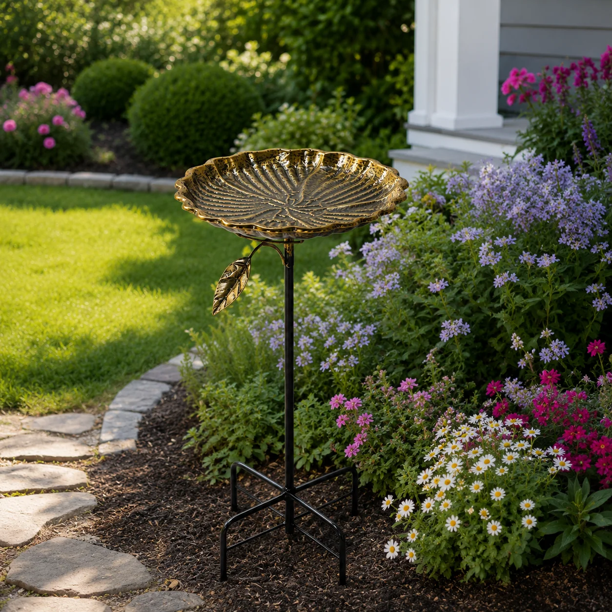 Certified Antique Gold Lotus Bird Bath Stake for Garden Decor Reliable