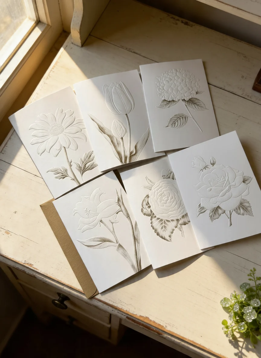 Official Elegant Floral Embossed Note Card Set Unique