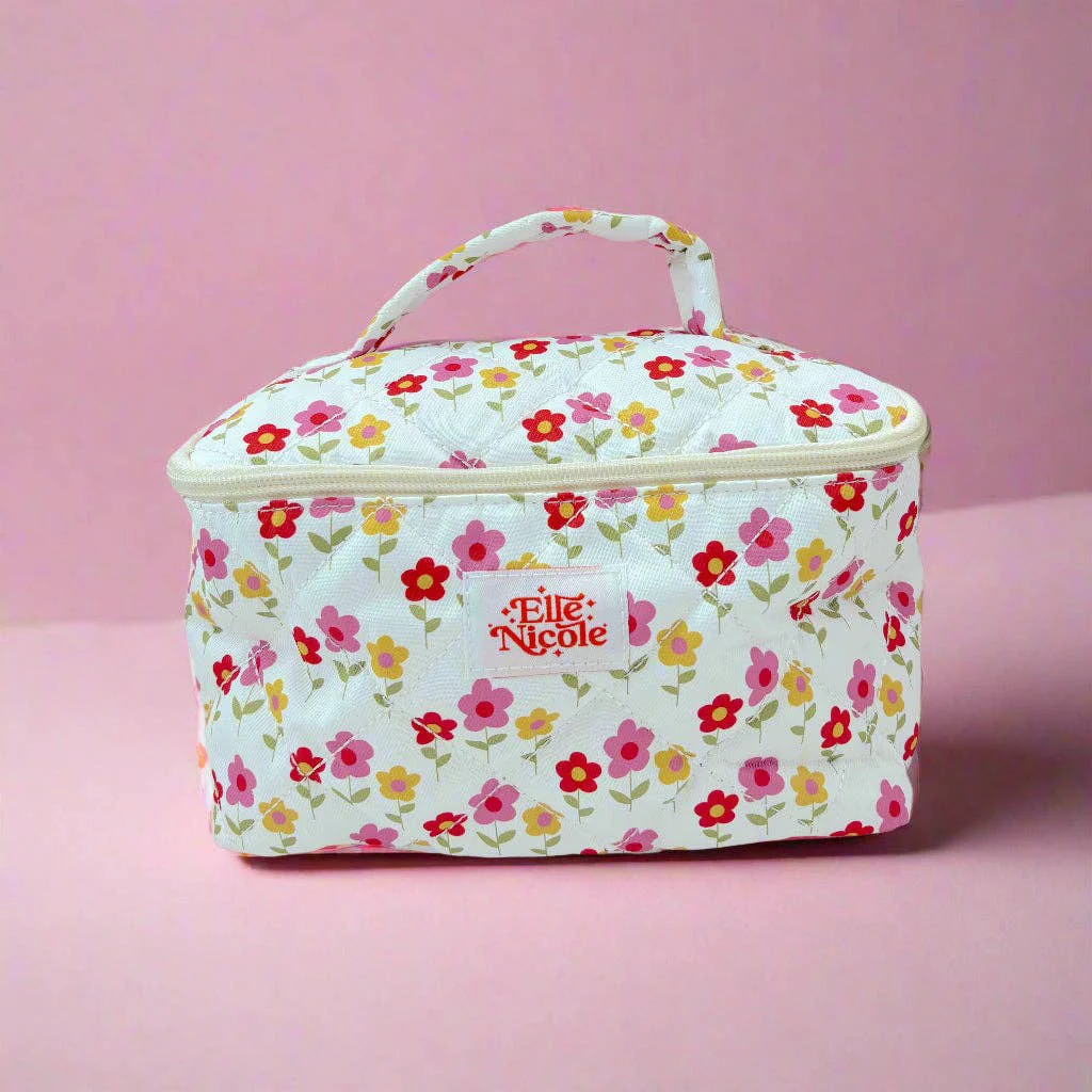 Reusable Quilted Handle Cosmetic Bag - Mod Floral Original Design