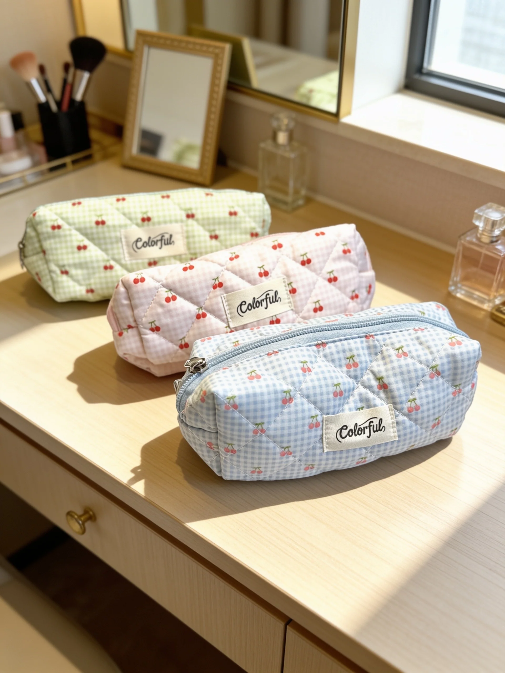 Classic Quilted Plaid Zippered Pouch High-End