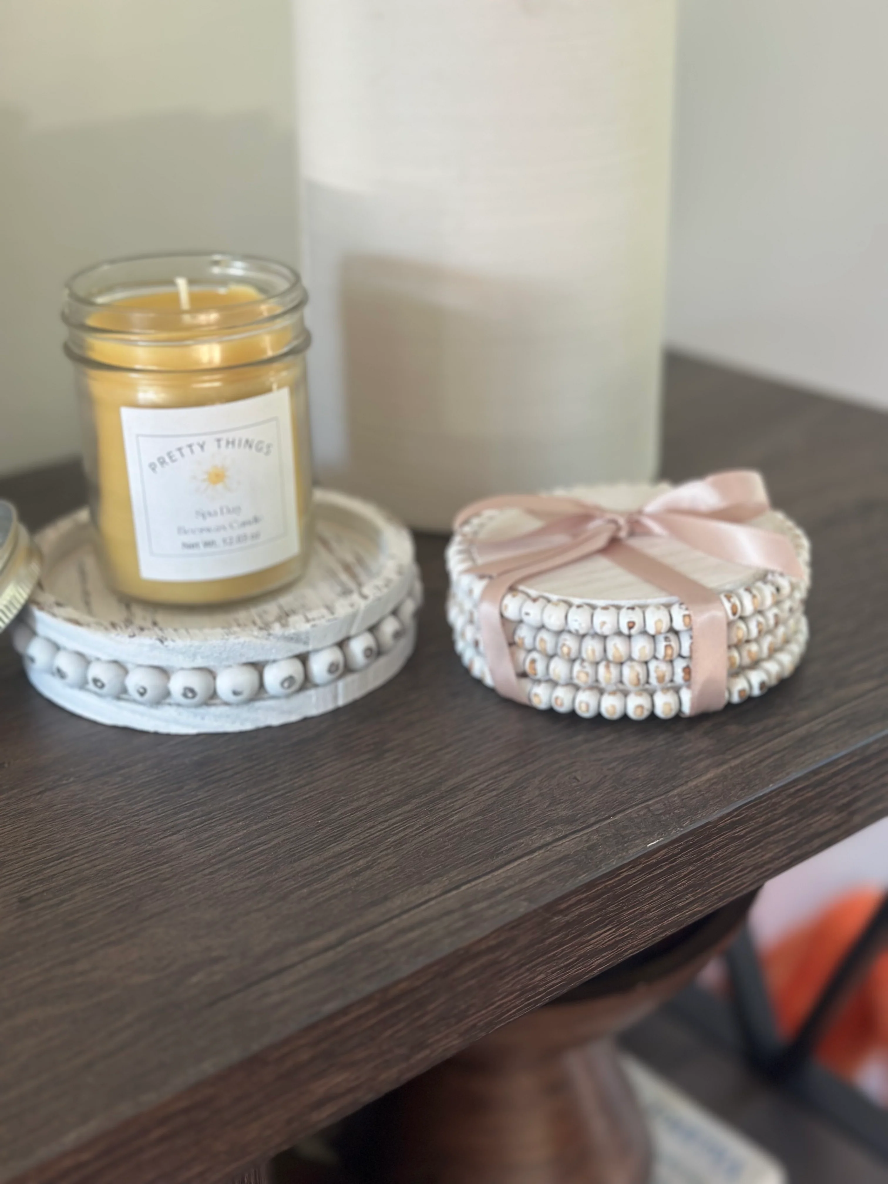 Expertly Made Beaded Candle Holder Coaster Candle Set Solid