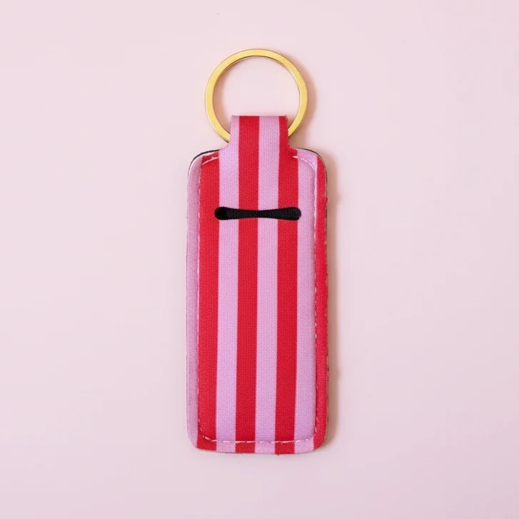 Original Lip Balm Keychain Holder – Pink Red Stripe Clean
