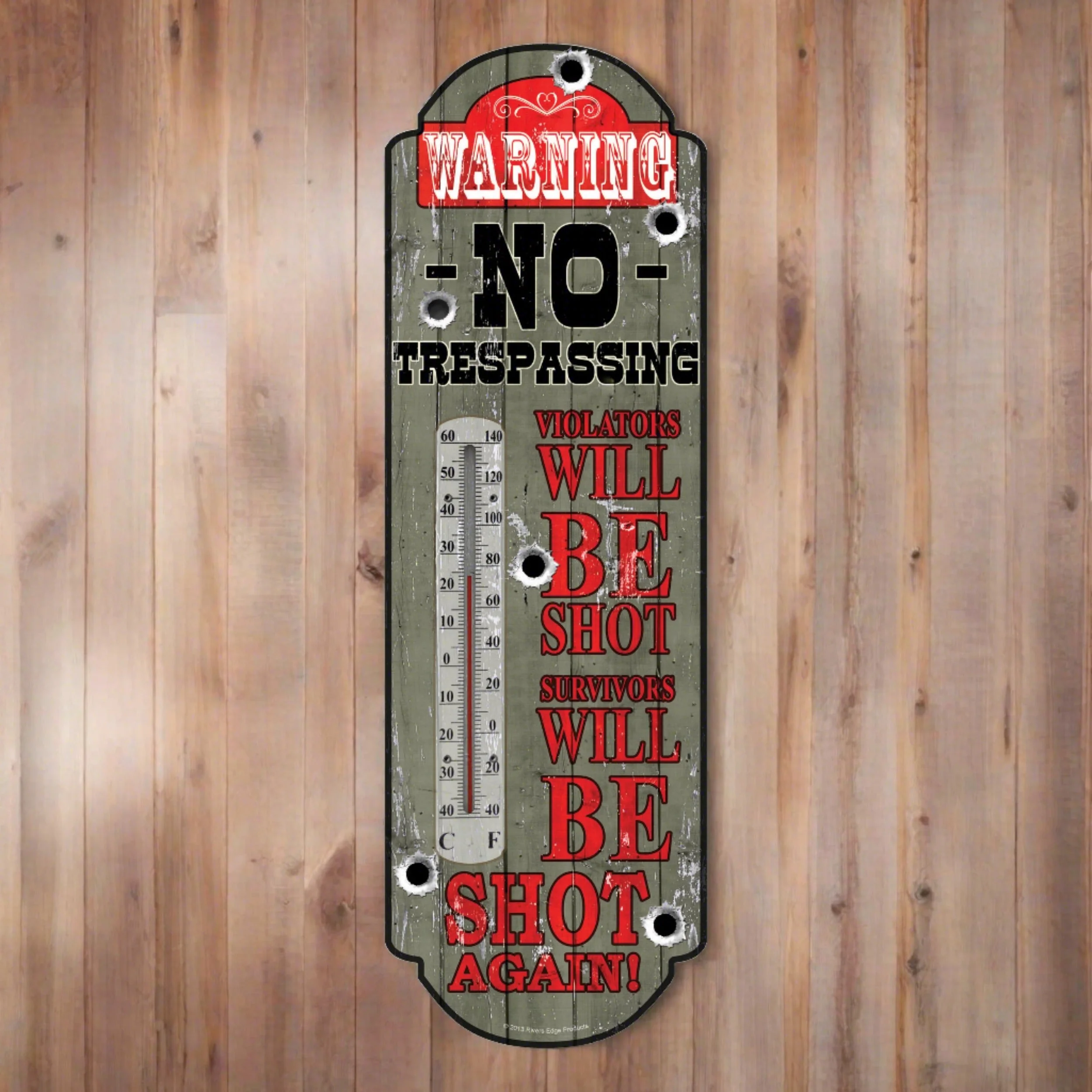 Contemporary Tin Thermometer-No Trespassing Natural