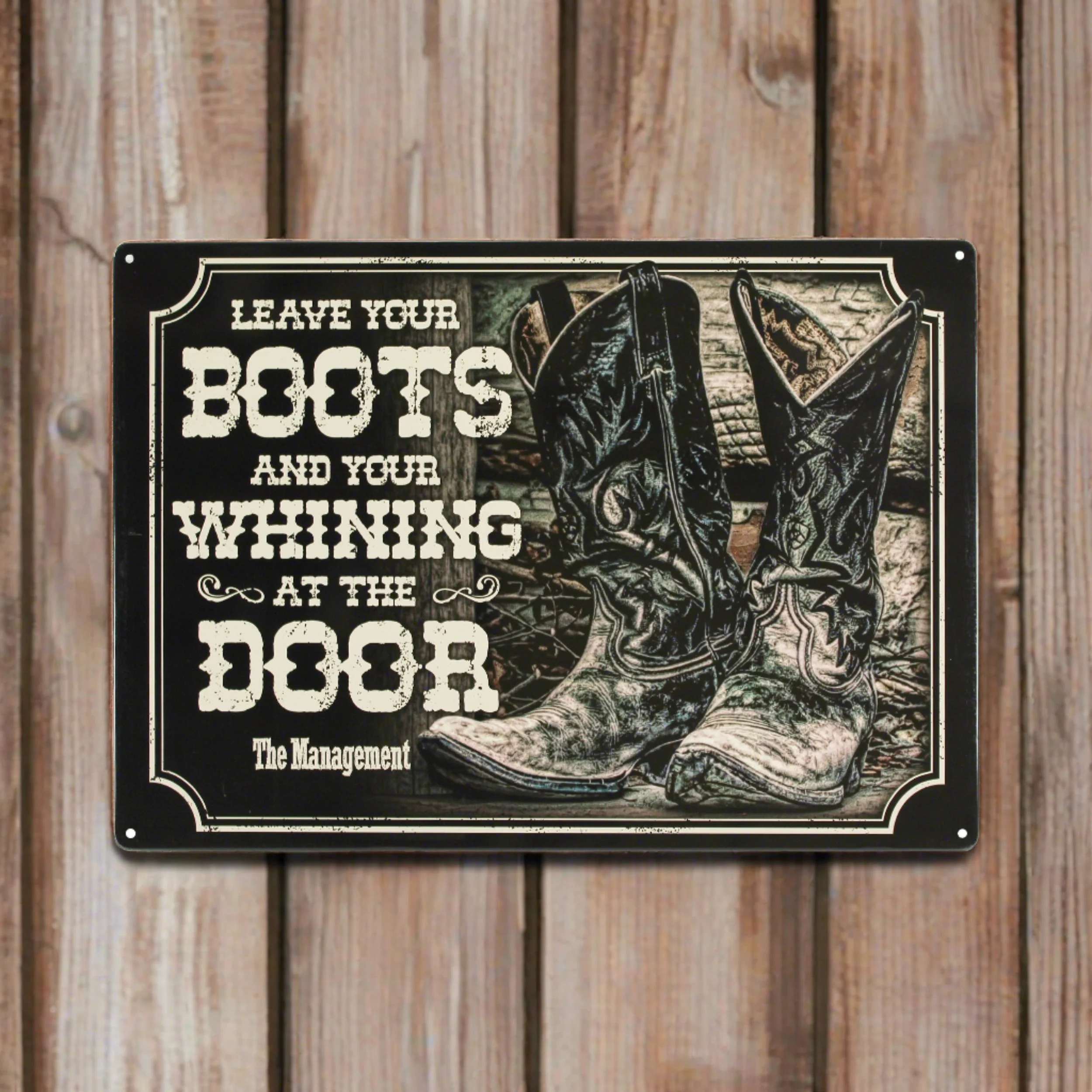Effective Tin Sign 12in x 17in-Boots and Whining at Door Quality