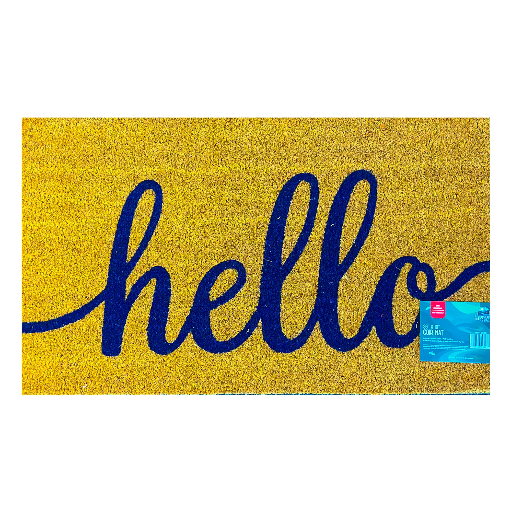Powerful Rivers Edge Products Coir Mat 30×18-Hello Script Recyclable