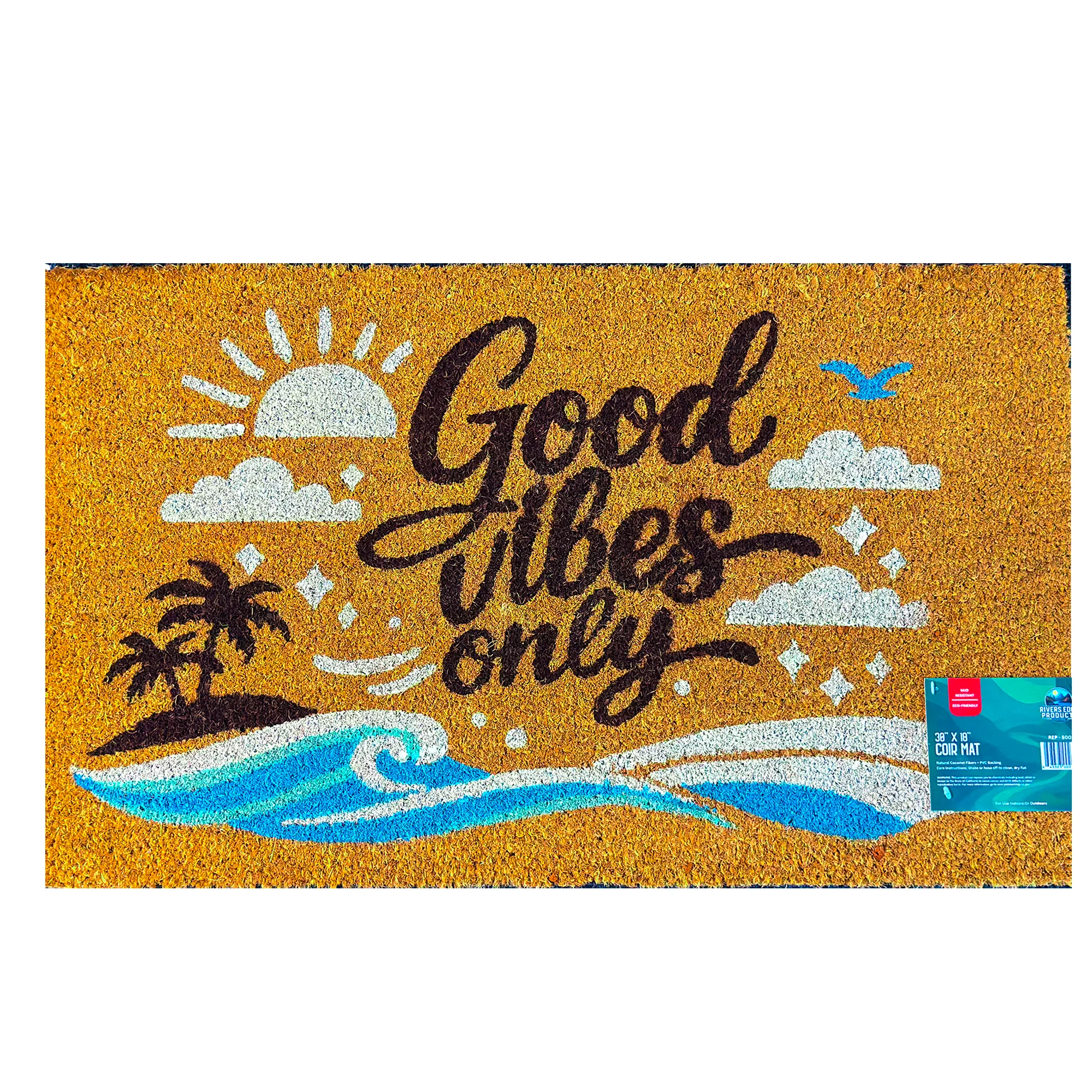 Relaxed Rivers Edge Products Coir Mat 30×18-Good Vibes Only Lightweight