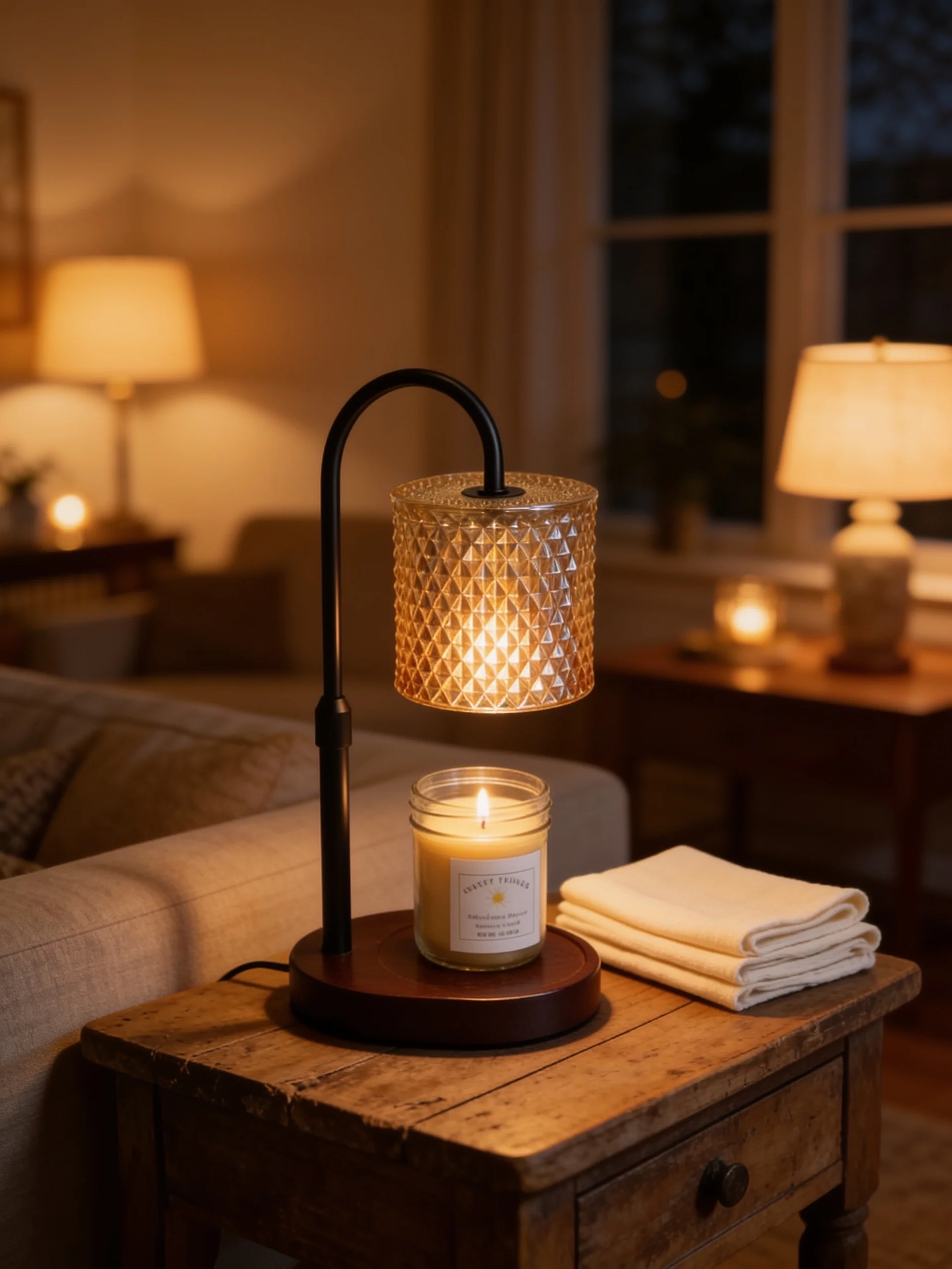 Convenient Gold Beveled Glass Candle Warmer Lamp Breathable