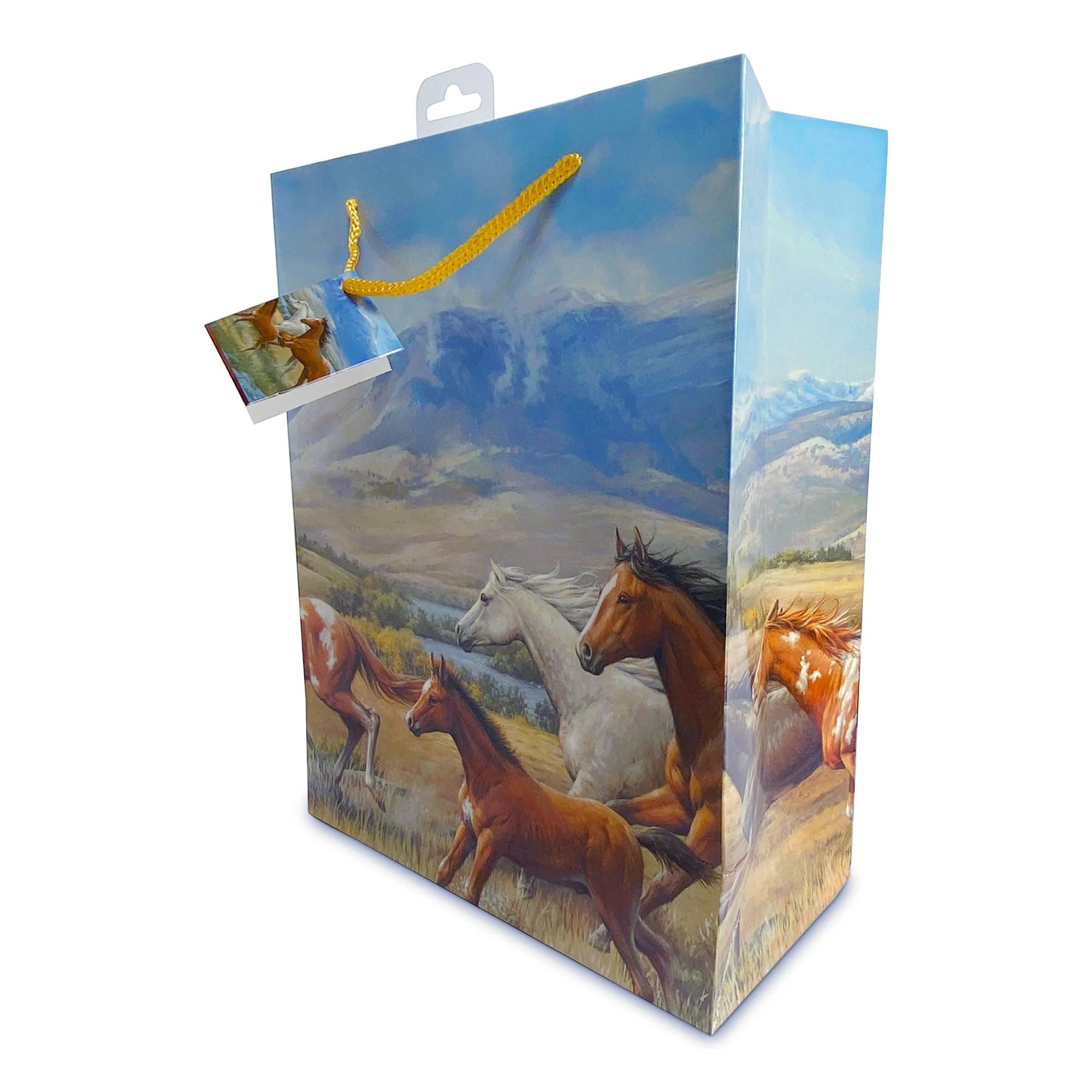 User-Friendly Gift Bag Medium-Horses Running Green