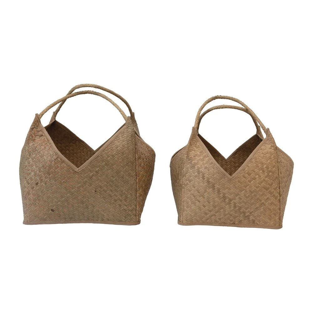 Efficient Square Seagrass Basket w Handles Small First-Class