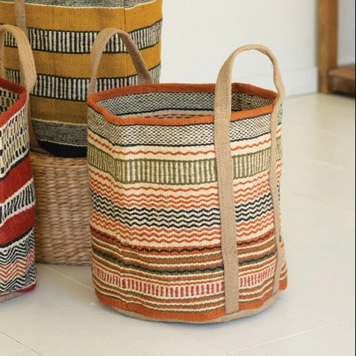 Unique Multi-Colored Woven Jute Basket with Handles Certified