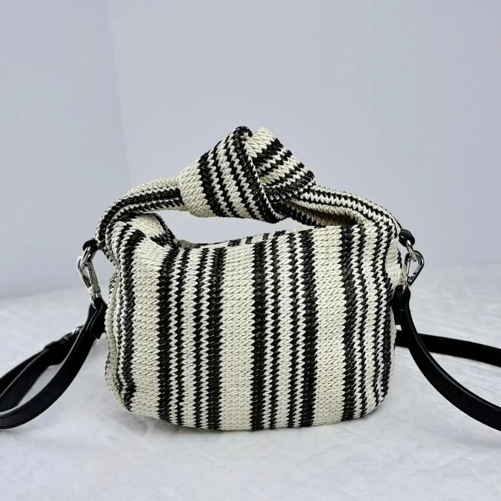 Trendy Tracy Knot Woven Convertible Crossbody Clutch Black White Top-Quality