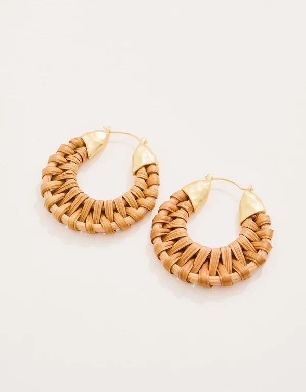 High-Quality Wicker Hoop Earrings Natural Green