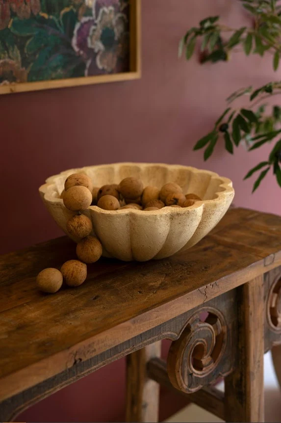Comfortable Faux Travertine Ruffled Bowl Easy-to-Use
