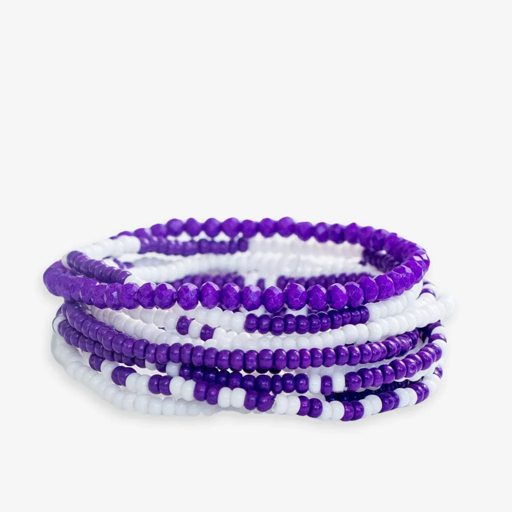 Proven Gameday Color Block Beaded Bracelet Purple White Superior