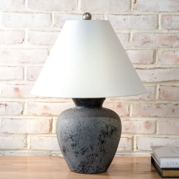 Comfortable Charcoal Ceramic Table Lamp 23-in Secure