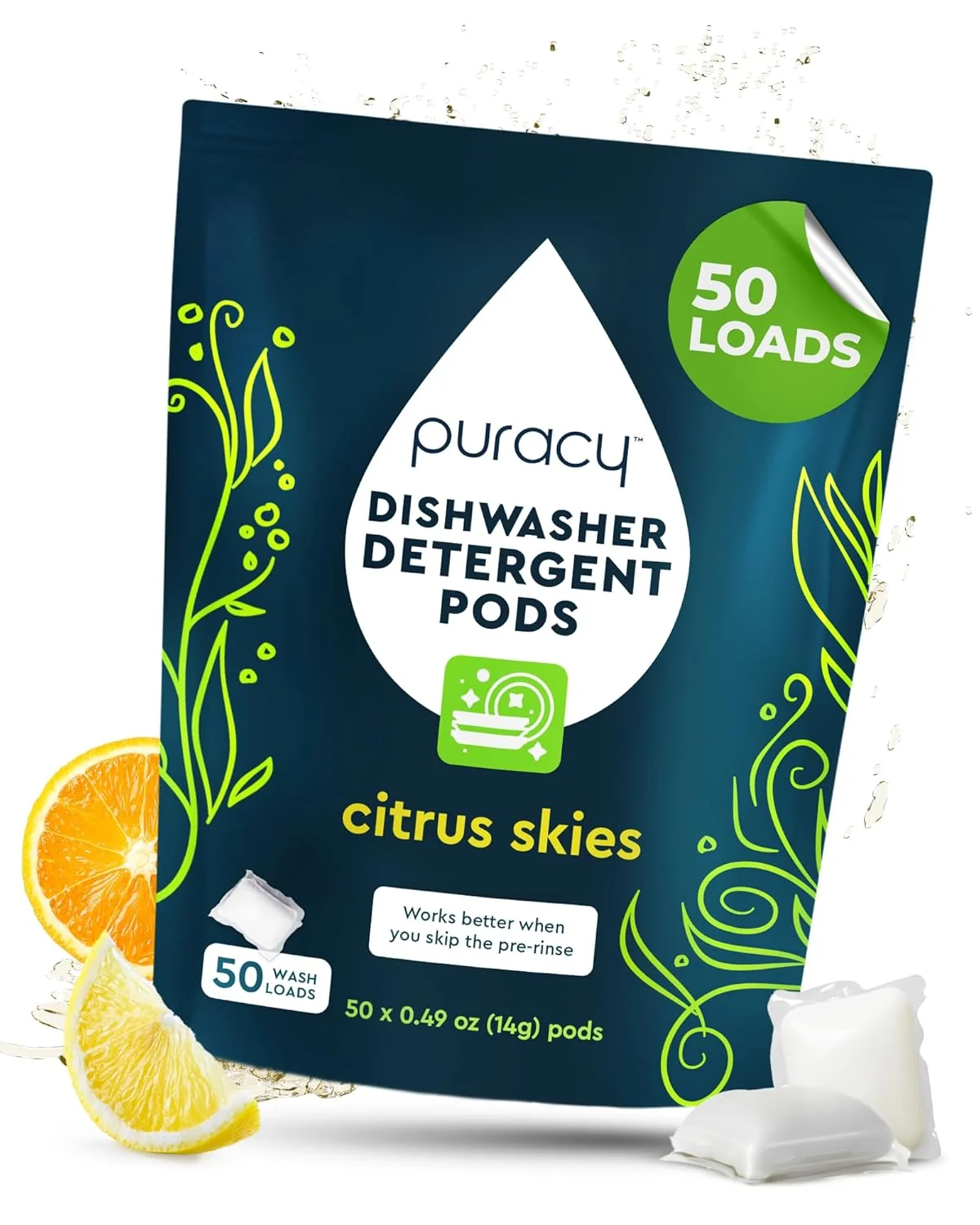 Comfortable Puracy Natural Dishwasher Detergent Pods – Enzyme-Powered Spot Residue Citrus Skies 50 Count Fine