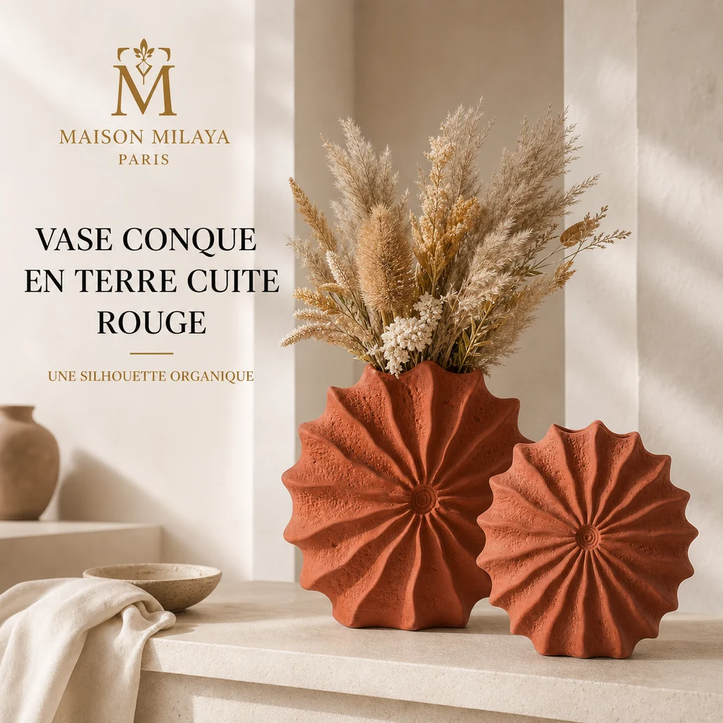 Recyclable Vase Conque en Terre Cuite Rouge – Maison Milaya Excellent