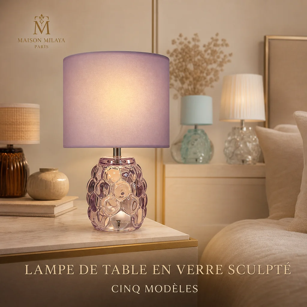 Official Lampe de Table en Verre Sculpté – Maison Milaya Top-Quality