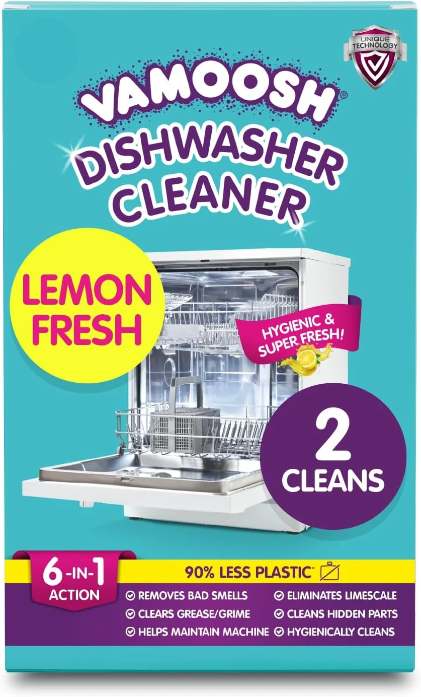 Crafted Vamoosh 6-in-1 Dishwasher Cleaner Natural Citric Acid Cleaning Formula Limescale Removal Grease Elimination Eco-Friendly Made in the UK 50g Pack of 2 High-Grade
