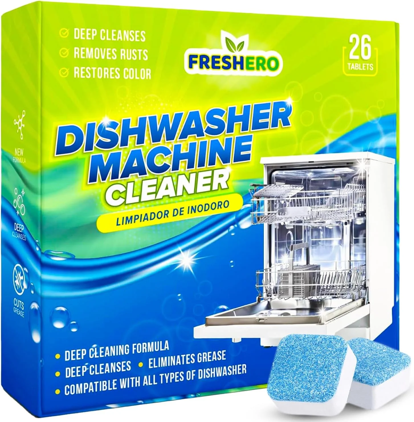 Organic Dishwasher Cleaner and Deodorizer Tablets 26-Pack Deep Cleaning Descaler for Dishwasher Machine Heavy Duty Septic Safe Removes Grease Build-ups World-Class