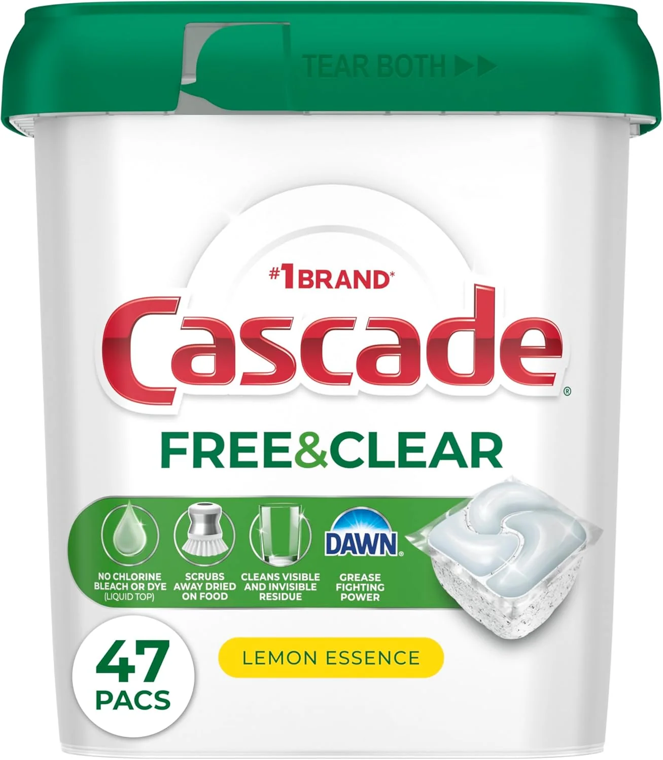 Durable Cascade Clear Dishwasher Pods Dishwasher Detergent Dish Detergent Soap Lemon Essence 47 Count World-Class