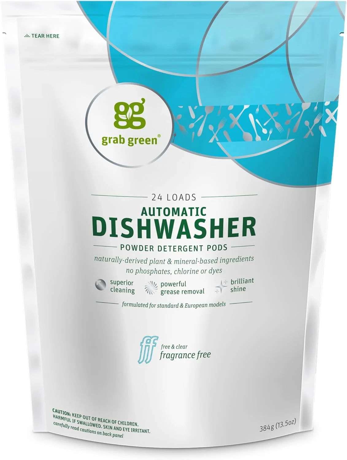 Original Grab Green Automatic Dishwashing Detergent Pods 24 Count Fragrance Plant and Mineral Based Superior Cleaning Powerful Grease Removal Stylish