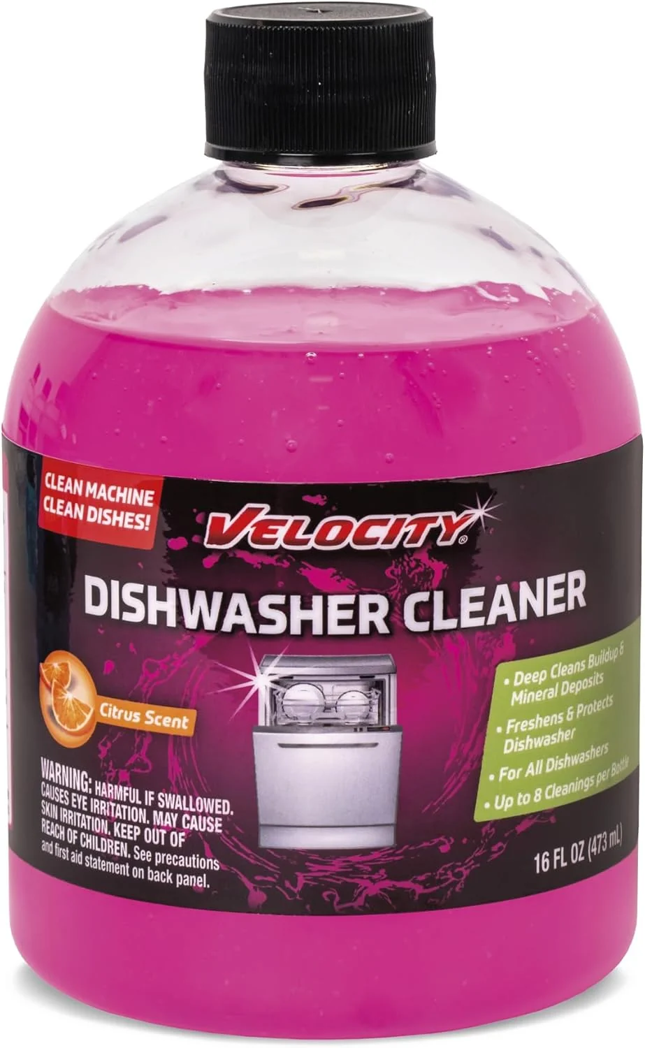 Unique Velocity Dishwasher Cleaner and Deodorizer – 8 Uses Per Bottle. Dishwasher Cleaner and Descaler Deodorizes Interior for Sparkling Dishes Reusable