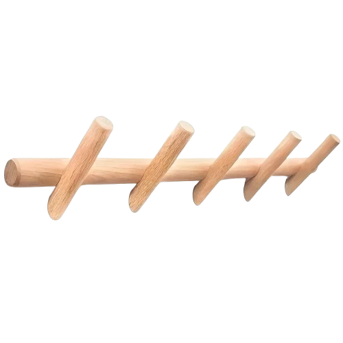 Versatile Solid Oak Wall Coat Rack 5 Hooks Fixings Included Responsible