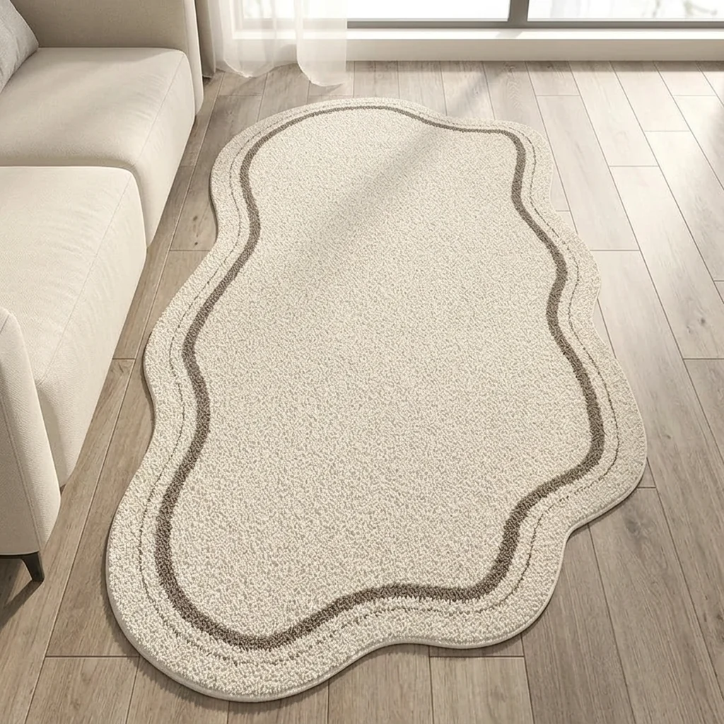 Detailed Soft Cream Area Rug Warms a Room Non-Slip Washable High-Grade