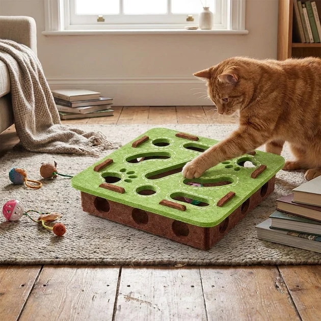 Artisan Felt Interactive Cat Puzzle Box Solid