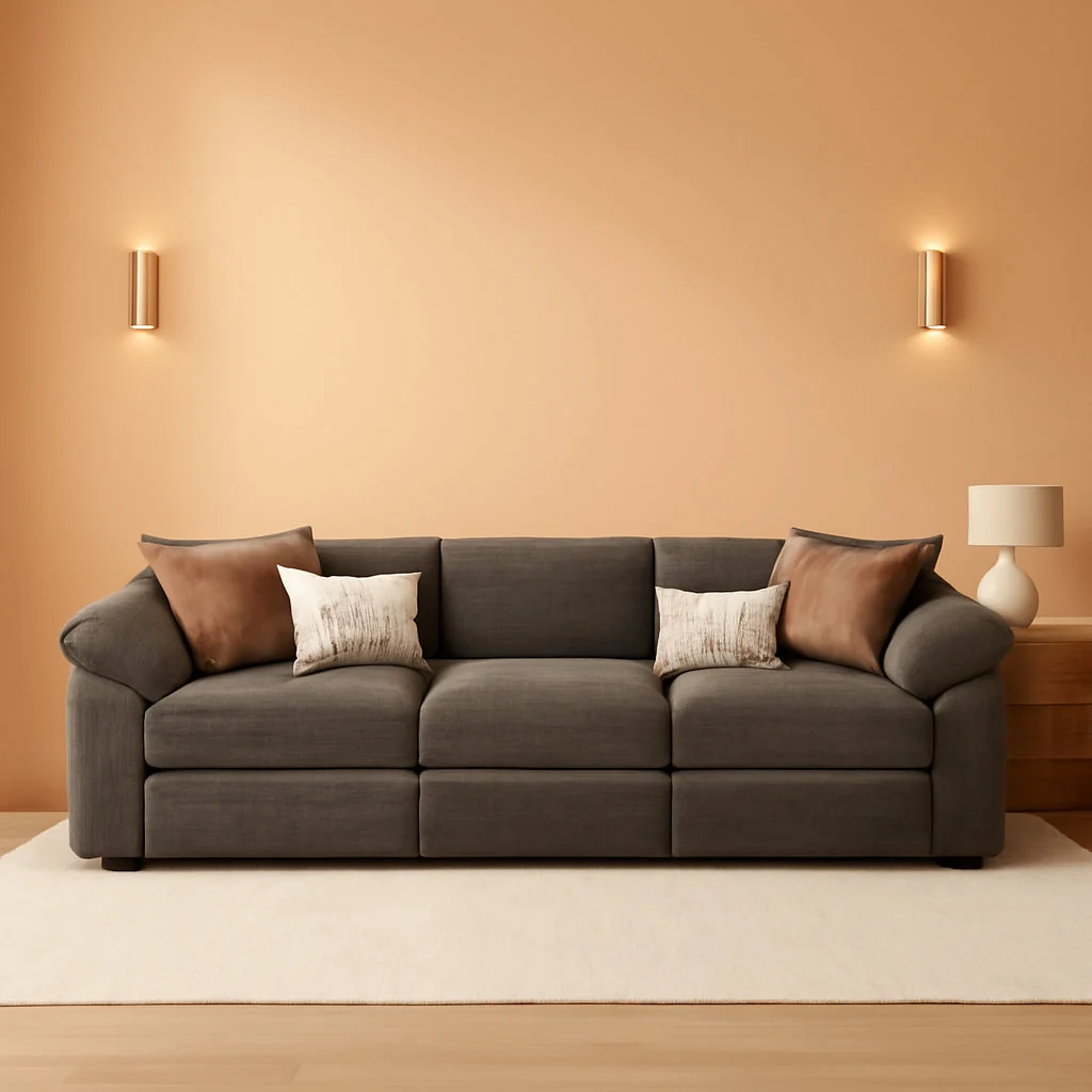 Healthy Taupe Chenille Three Seater Modular Sofa Arm rests Included Sophisticated