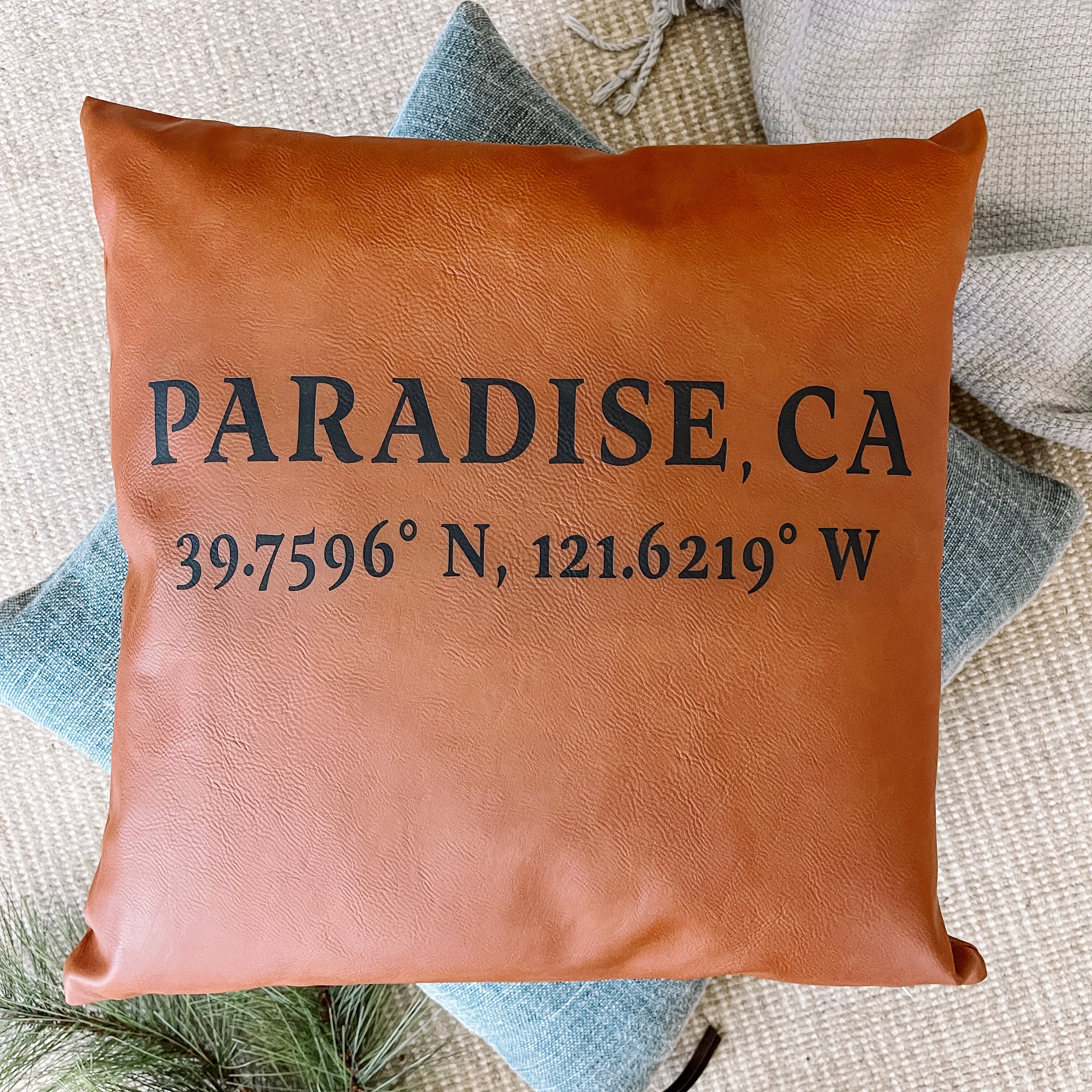 Luxury Custom Destination Throw Pillow with Coordinates 15×15 High-Quality
