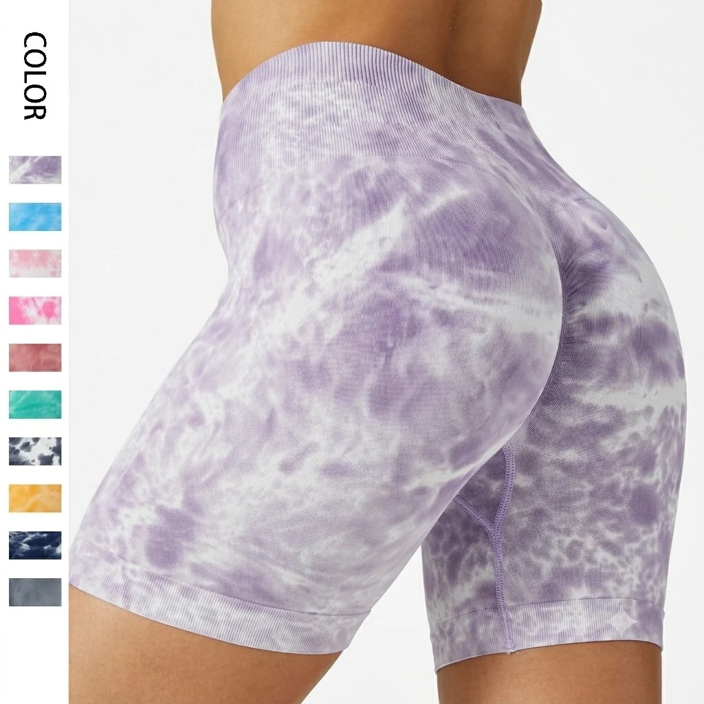 Smart High-Waist Tie-Dye Yoga Shorts Breathable Hip Lift Optimized