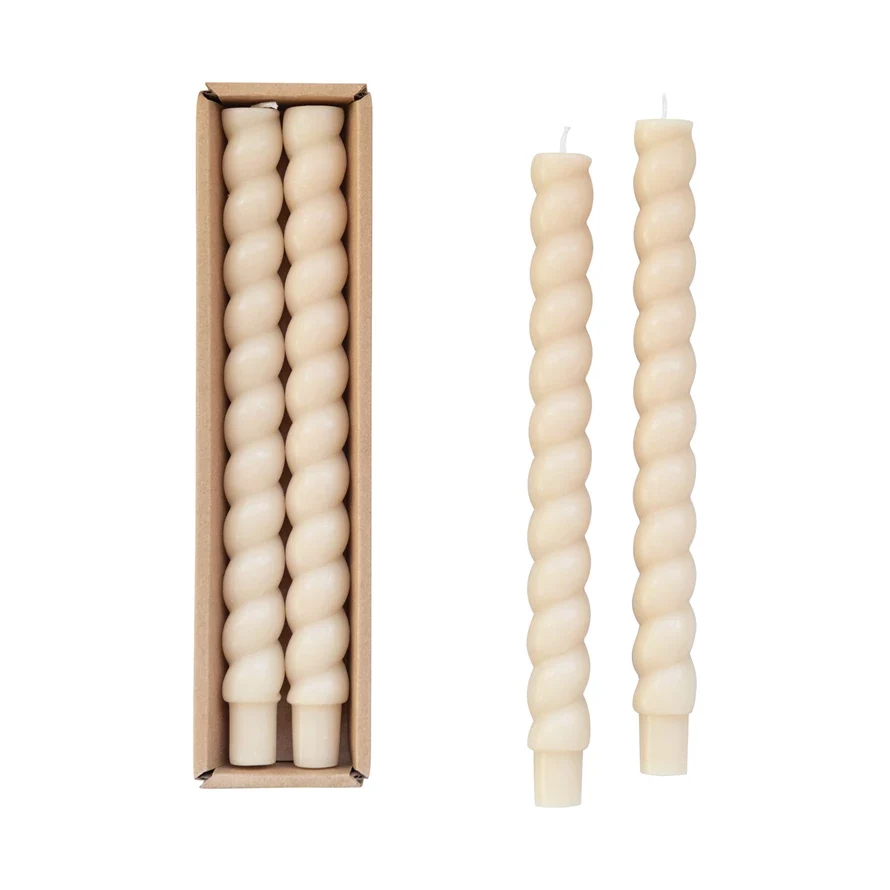 Premium Material Unscented Twisted Taper Candles in Box Set of 2 Classic