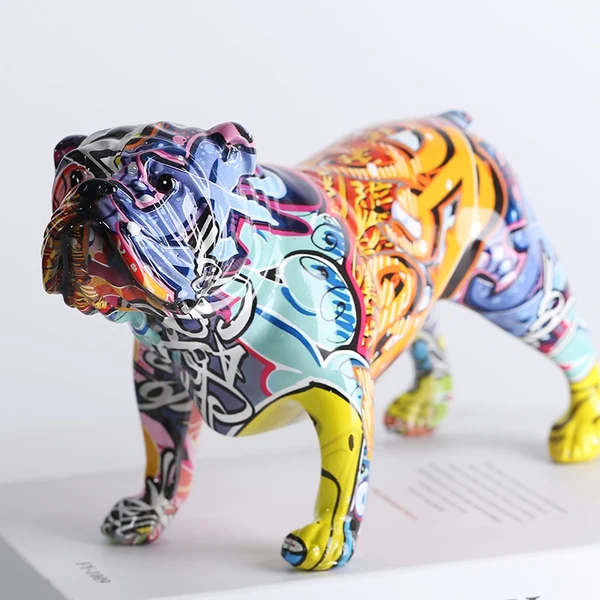 Authentic Graffiti English Bulldog Resin Sculpture Long-Lasting