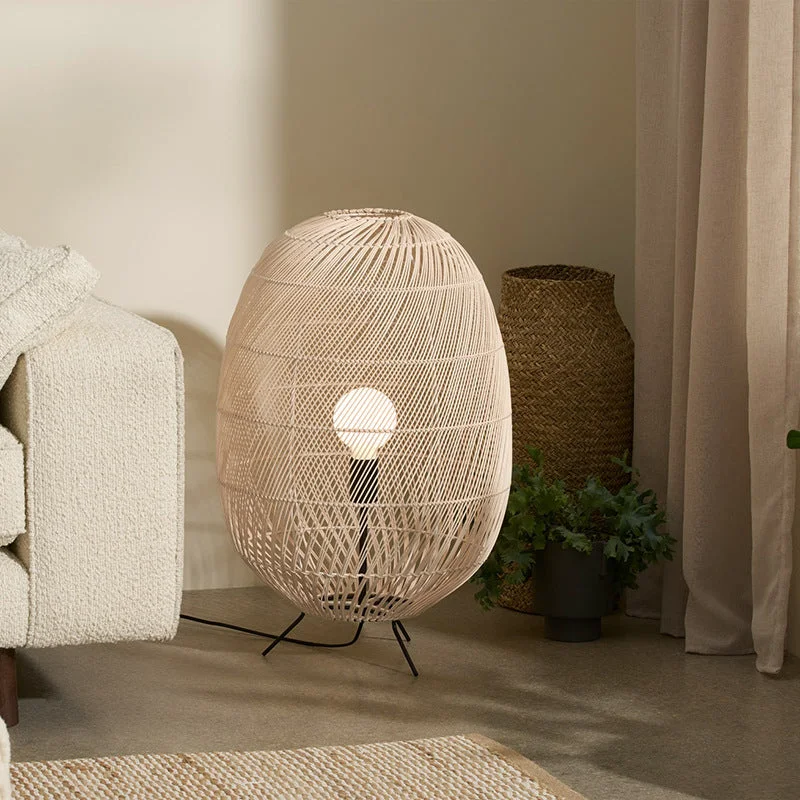 Enhanced Natural Rattan Midi Floor Lamp for Living Room Lightweight