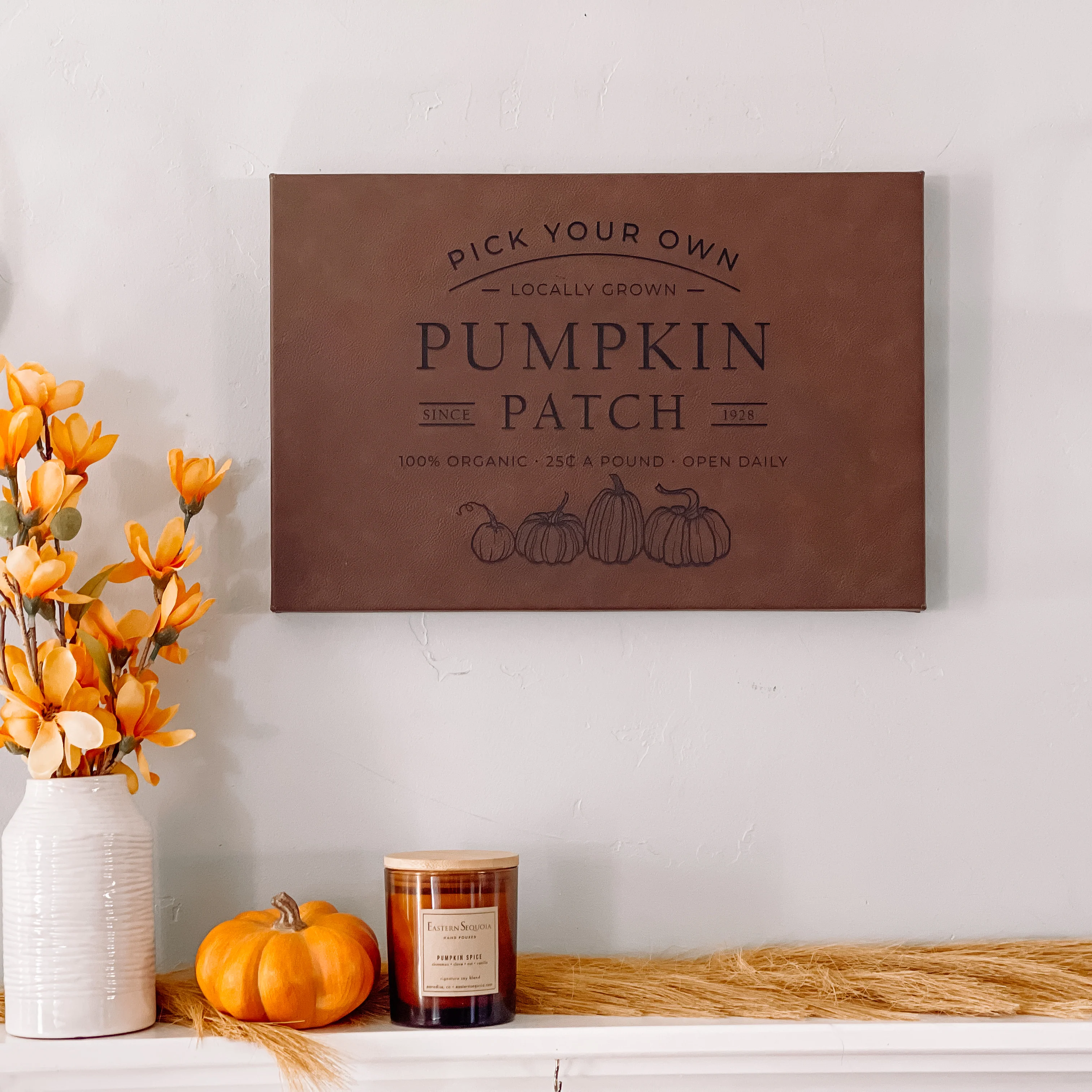 Luxury Leather like canvas wall art 12 x18 Pumpkin Patch Trusted