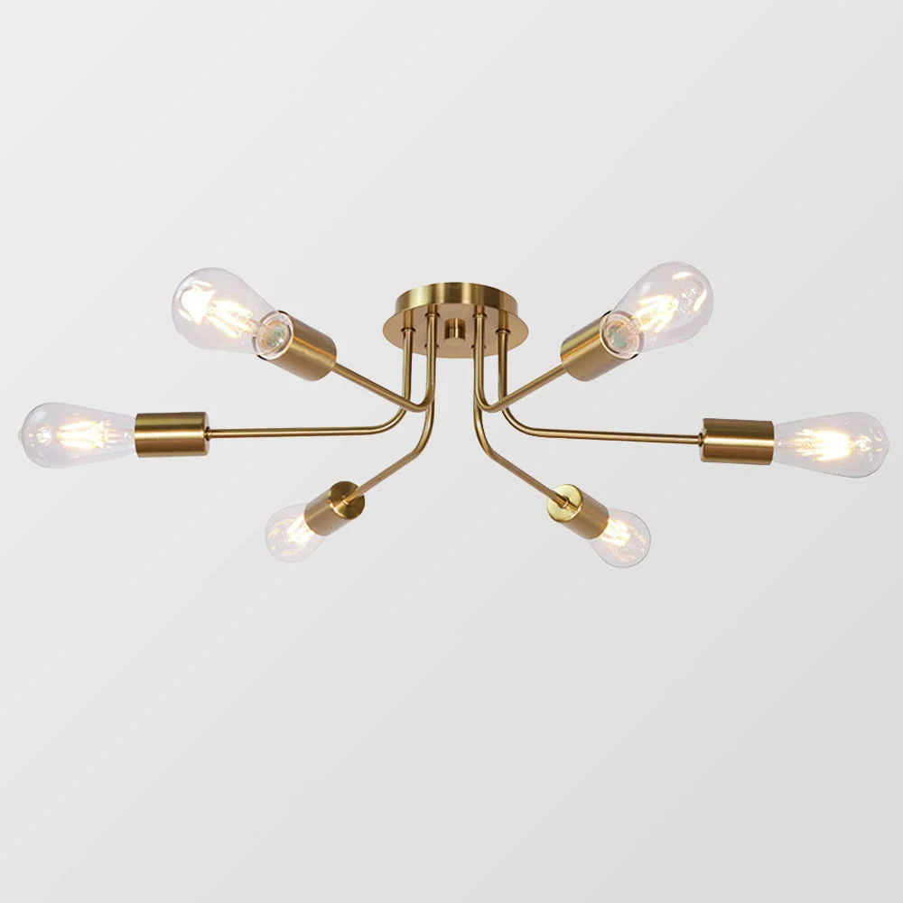 High-End Modern 6-Light Gold Glass Semi Flush Chandelier Effective