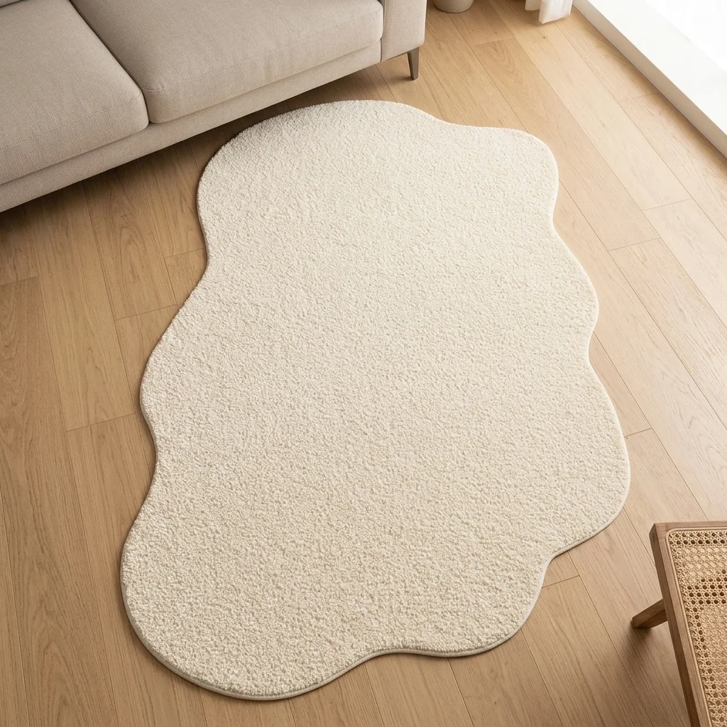 Reliable Cream Irregular-Shape Area Rug Plush Non-Slip Modern