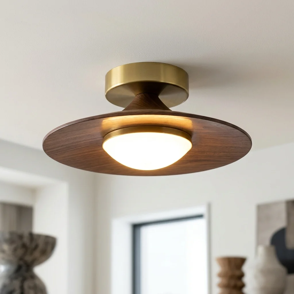 High-Performance Flush-Mount Ceiling Light Walnut Grain Low-Profile Prestigious