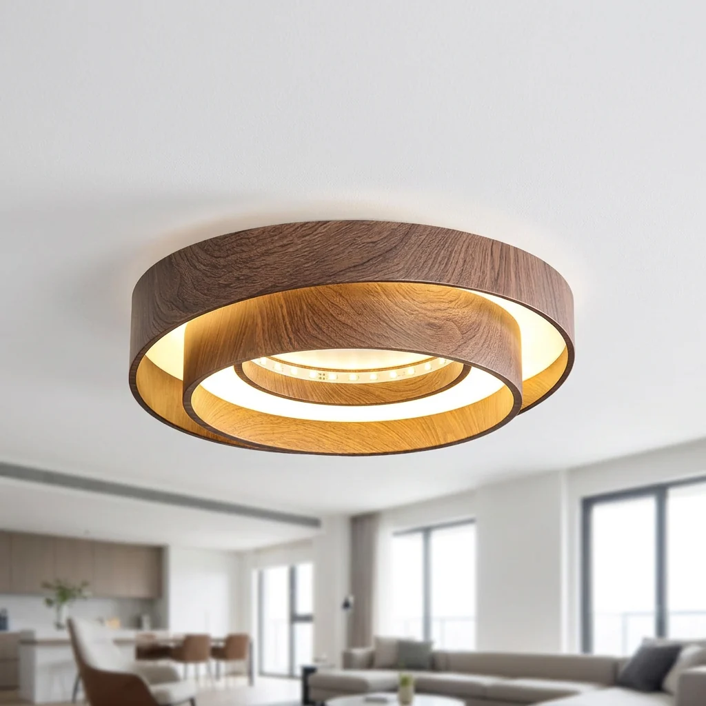 Fine Walnut LED Ceiling Light 4 Sources Dimmable Remote First-Class