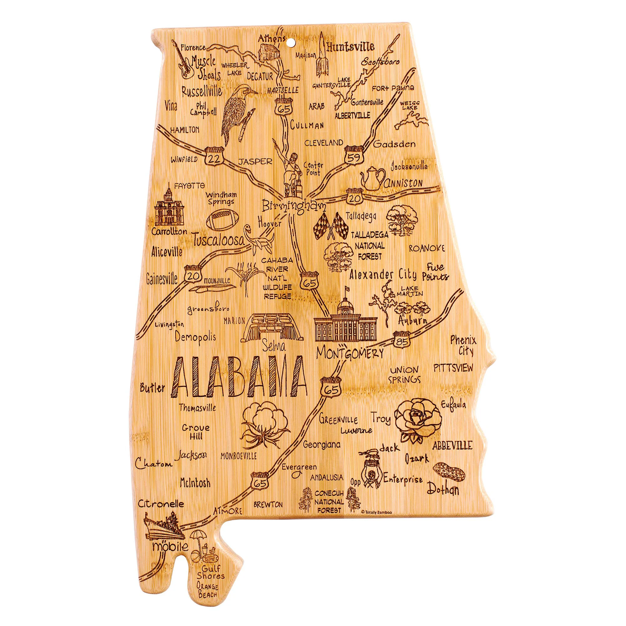 Clean Destination Alabama State-Shaped Serving Cutting Board World-Class