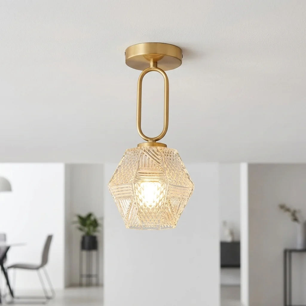 Expertly Made Geometric Glass Ceiling Light Plated Frame Even Glow Luxury