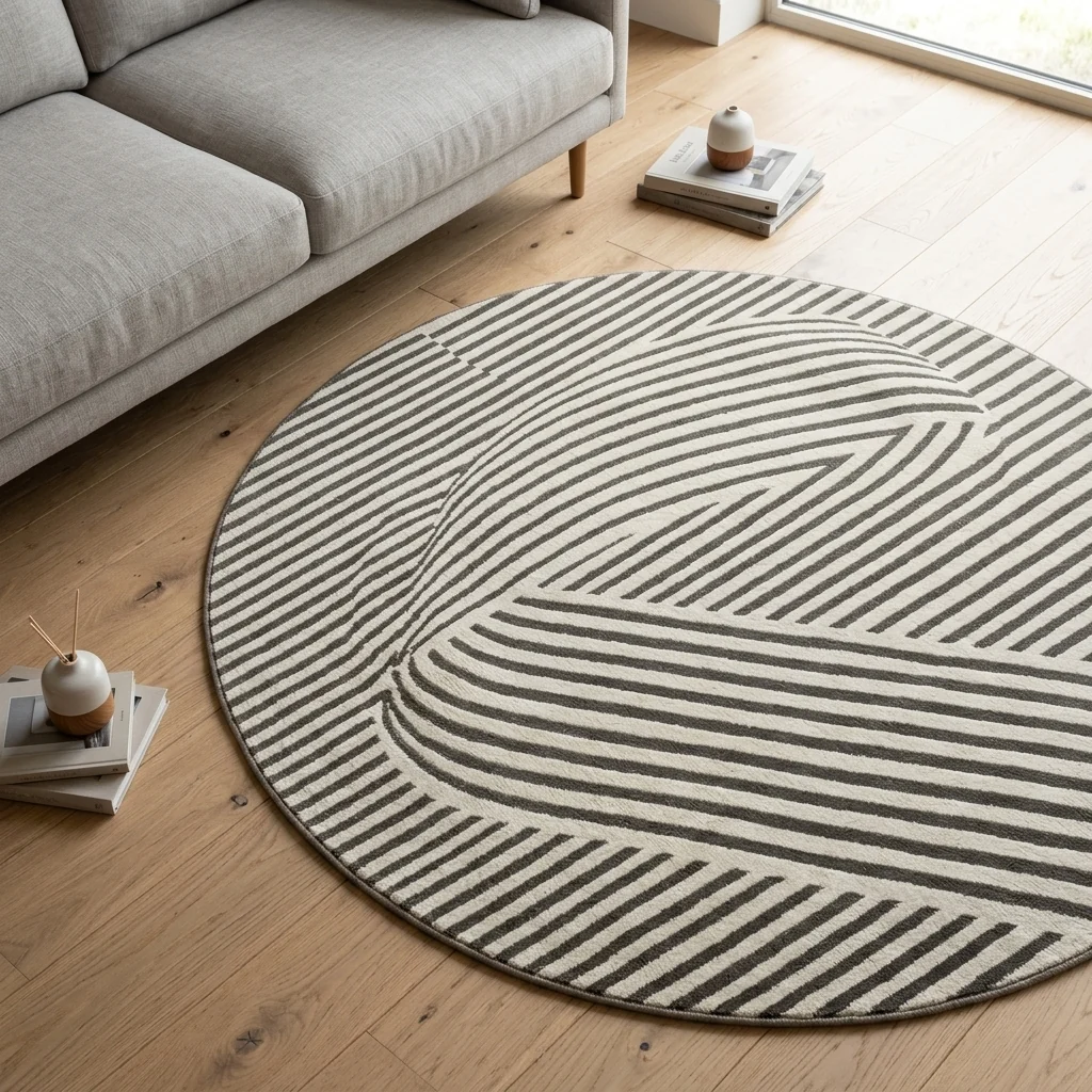 Eco-Friendly Round Plush Area Rug Nordic Stripe Thick Soft Modern
