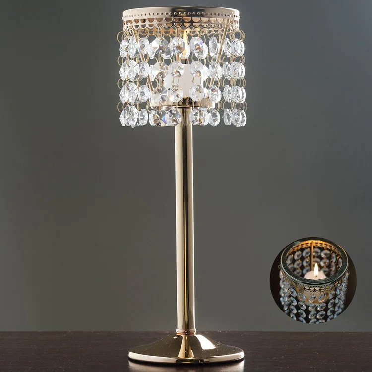 Certified Gold Crystal Beaded Chandelier Votive Pillar Candle Holder Rental Only Durable