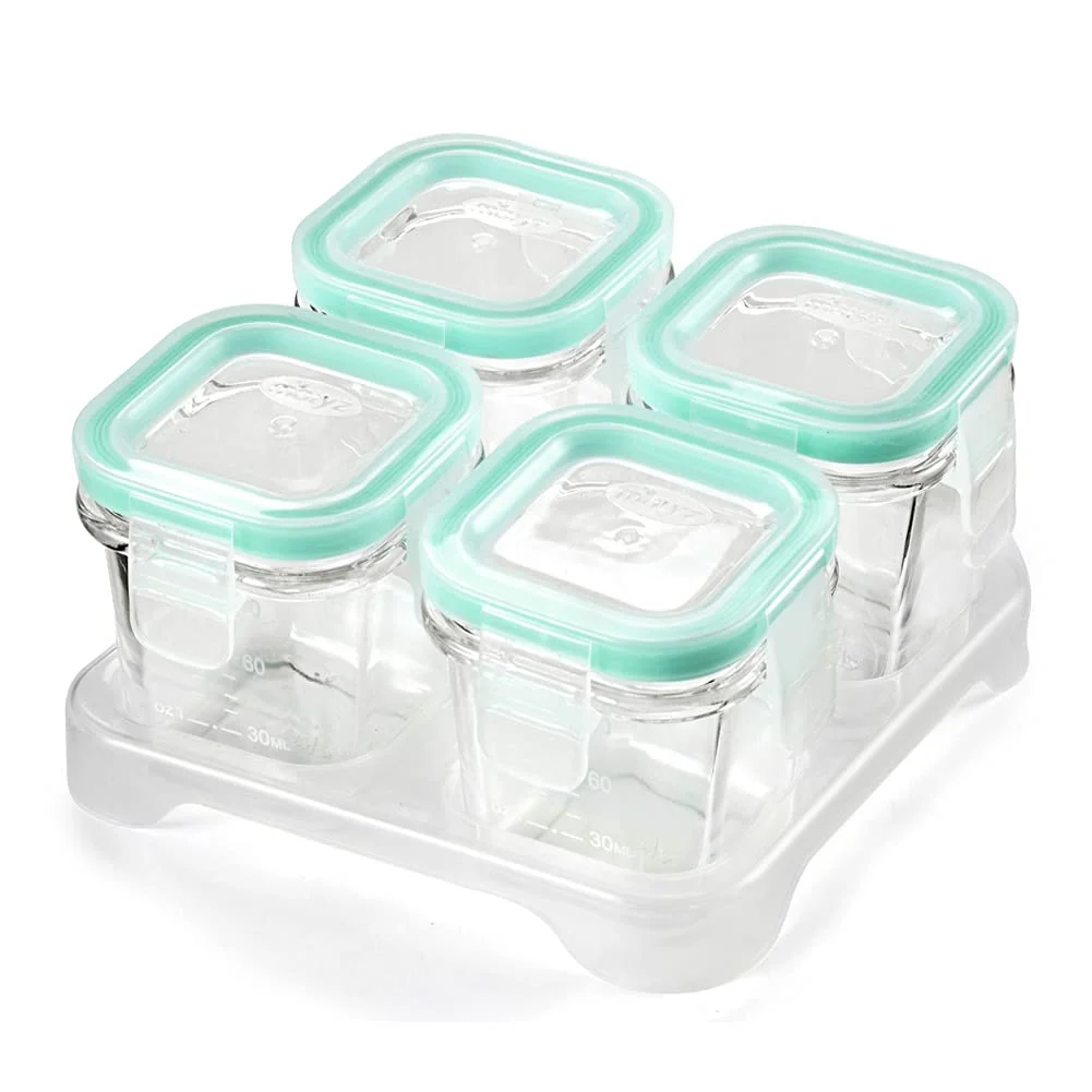 Quality Matyz 4-Pack Baby Glass Jars For Food Storage with Lids Airtight and Stackable Tray Mint Green 4 OZ Each Proven